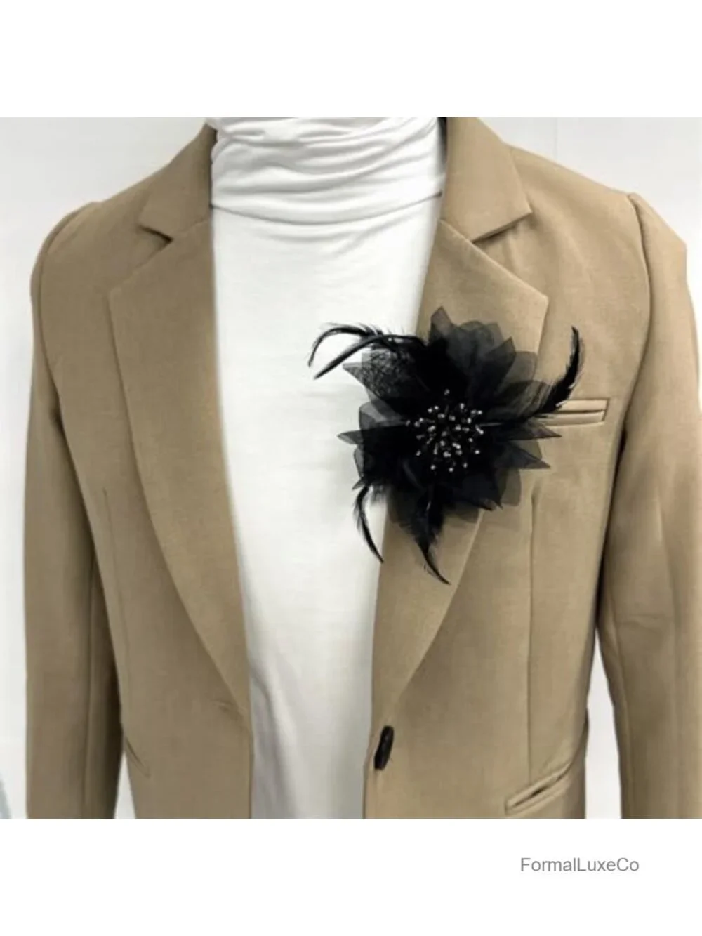 Crystal Feather Organza Flower Brooch Pin for Women Dresses Suits Wedding Party
